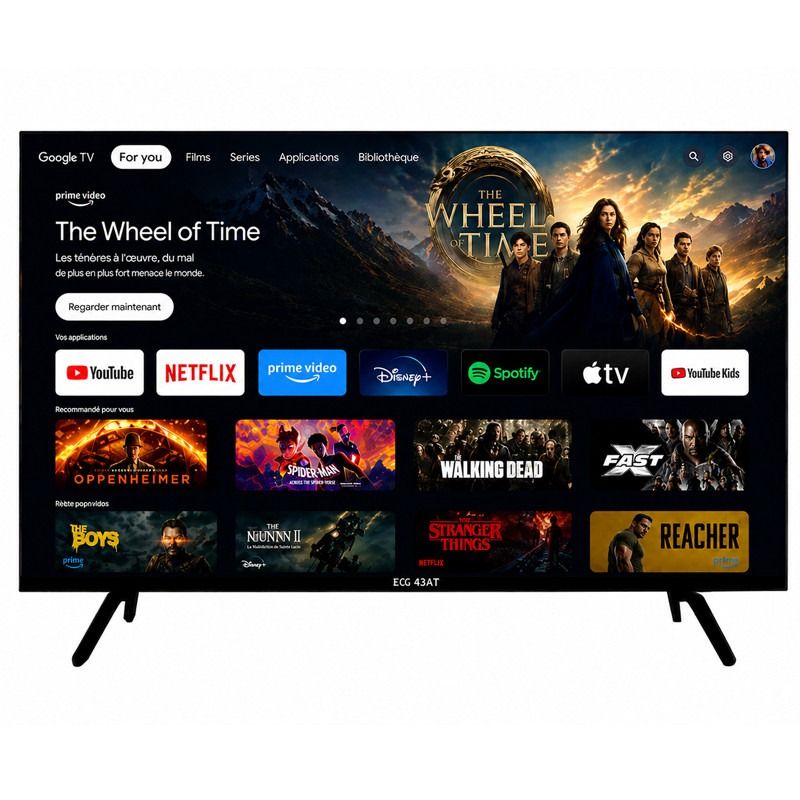 ECOSAT 55" Google TV Qled 4K UHD - Noir + carte abonnement WAVES Gratuite