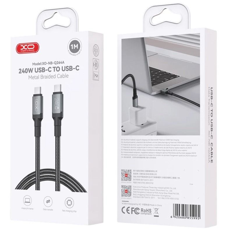 Câble Chargeur XO NB-Q264B Type-C Vers Type-C 240W