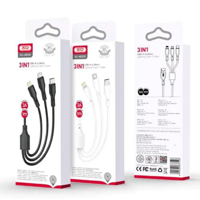 Câble Chargeur XO NB230 2.4A ROCK 3En1 Blanc